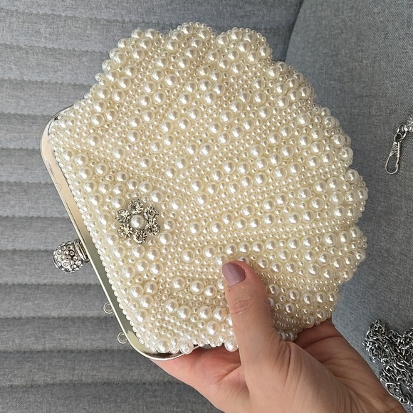 Elegant Pearl-Embellished White Clutch, NWT - Picture 1 of 17